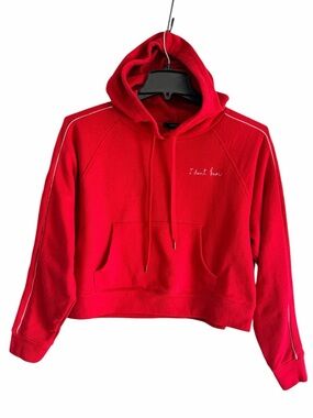Bright Red Hoodie with White 'I don't know' Embroidery Size L